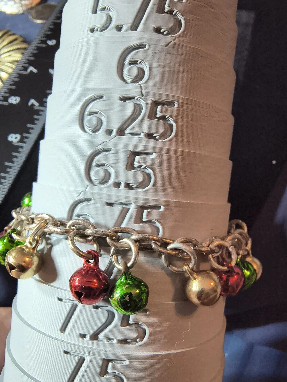 Vintage Christmas Charm Bracelet Santa Snowman Tree Jingle Bells Red Green
